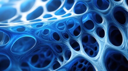Poster - a mesmerizing intricate interconnected web of blue shapes resembling organic cell structures providing a captivating depth and visual complexity