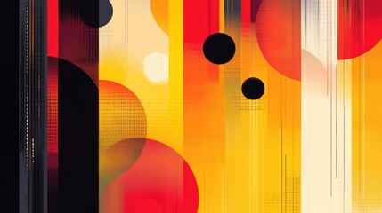 Poster - abstract geometric art featuring harmonious blend of warm color palettes with bold circles and linear elements for modern visual appeal
