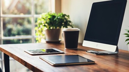 Poster - Web Design Studio Workspace With Technology and Greenery Generative AI