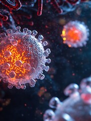 Aufkleber - Extreme close-up of adeno-associated virus capsid proteins highlighting intricate nanostructures and glowing molecular bonds in cellular fluid