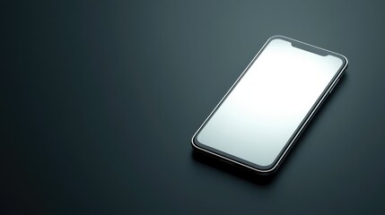 Poster - A smartphone on dark gray background with futuristic neon lighting and shadows, tech-focused flat lay with space for mockup