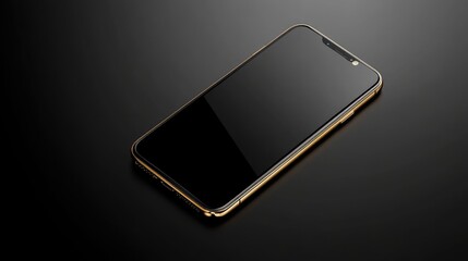 Poster - Top view of smartphone on black background with gold accents and shadows, luxurious high-end style for design mockup