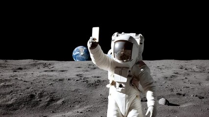 Poster - Astronaut Captures a Selfie on the Moon With Earth in the Background Generative AI