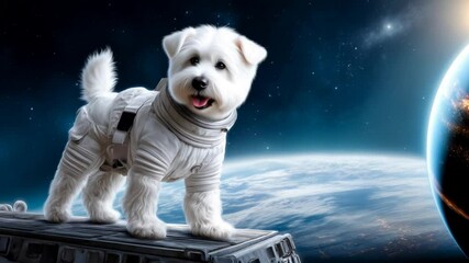 Poster - Space Puppy Explores the Wonders of Outer Space From a Spacecraft Generative AI