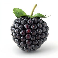 Aufkleber - Close-up of a single, ripe blackberry against a white background. The berry's detail and texture are showcased. Fruit Isolated on a white background. Mulberry