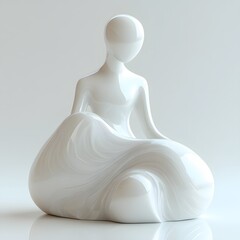 Poster - A white sculpture of a woman sitting in a serene pose. A modern art piece with smooth, flowing lines. Fruit Isolated on a white background. Serene White Sculpture: A Modern Art Masterpiece
