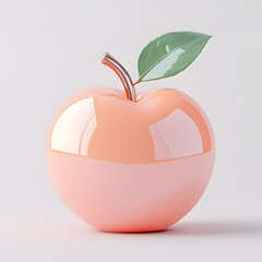 Poster - A close-up shot of a glossy peach-colored apple with a green leaf. Fruit Isolated on a white background. Glossy Peach Apple Still Life Photography