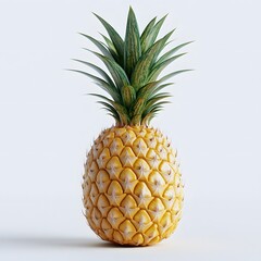 Poster - Close-up of a ripe pineapple isolated on a white background. Its vibrant yellow color and lush green crown stand out. Fruit Isolated on a white background. Ripe Pineapple