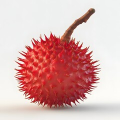 Poster - A captivating close-up of a vibrant red, spiky fruit, showcasing its intricate details and unique texture against a clean white background. Fruit Isolated on a white background.