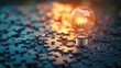 © Opaopi - Illuminating Solutions: A Glowing Lightbulb on a Field of Puzzle Pieces