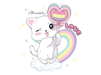 cute kitty on a rainbow