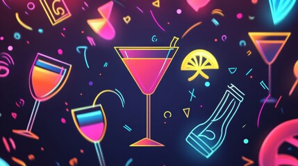 Poster - Modern party logo featuring abstract celebratory icons and vibrant background designed for festive events and gatherings