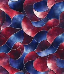 Wall Mural - Abstract design with blue and red curving and segmented shapes