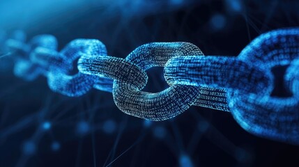 A luminous digital chain composed of binary code represents connection