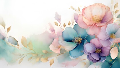 Poster - watercolor flowers background