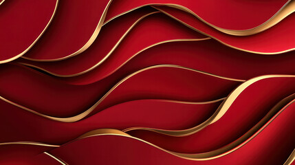 Poster - A red and gold ribbon with a wave pattern is displayed. The ribbon is made of a shiny, luxurious material that gives it a sense of elegance and sophistication. The wave pattern adds a dynamic