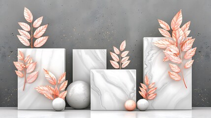 Poster - Elegant composition featuring marble blocks and stylized leaf decorations