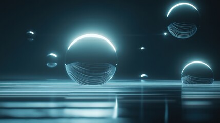 Leinwandbilder - Floating holographic spheres create a dreamy composition with soft glowing reflections in futuristic minimalistic digital art
