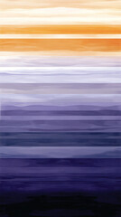 Poster - A painting of a sunset with a blue stripe in the middle. The painting is a mix of purple and orange colors