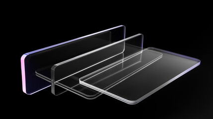 Fototapete - Three transparent glass plates creating abstract composition on black background