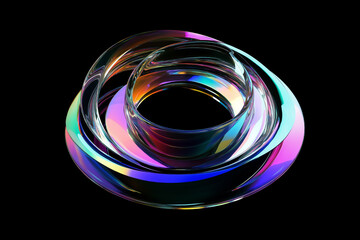 Aufkleber - Iridescent glass shapes creating abstract design on black background