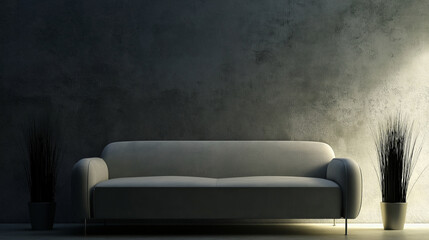 Aufkleber - Modern sofa in minimalist living room with concrete wall