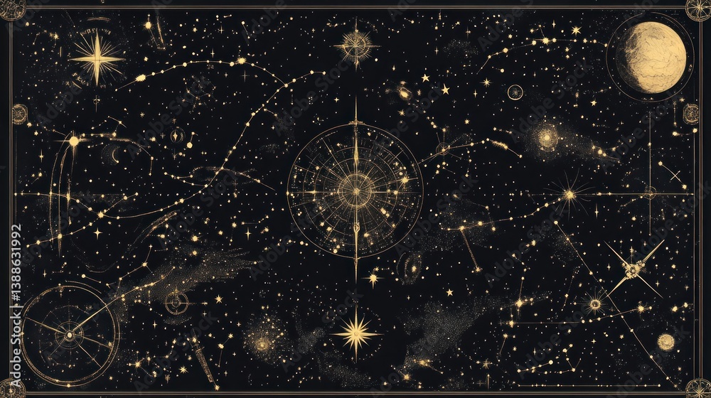 Celestial Chart: A Vintage Cosmos Map Stock Illustration | Adobe Stock