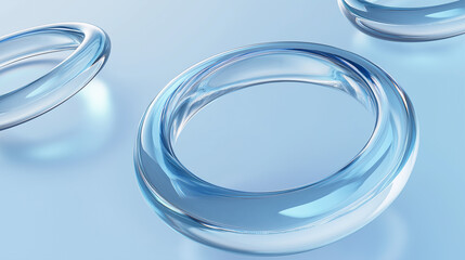 Poster - Three glass rings rotating on light blue background