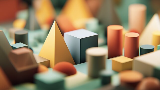 Abstract Geometric Composition Pastel Colored 3D Shapes