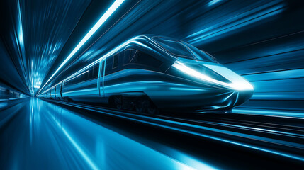 Aufkleber - Modern high speed train moving in tunnel with blue lights