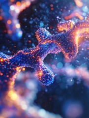 Leinwandbilder - Intricate 3D rendering of AAV virus particle showcasing protein lattice with bioluminescent glow in microscopic fluid