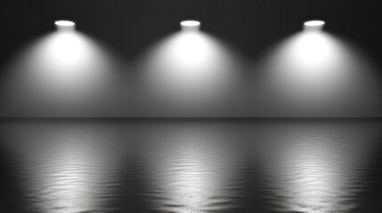 Poster - Three lights are shining on the water, creating a serene and peaceful atmosphere. The reflection of the lights on the water adds to the calming effect of the scene