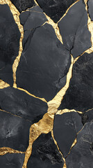 Poster - A black and gold stone with cracks and splinters. The cracks and splinters give the stone a rough and rugged appearance