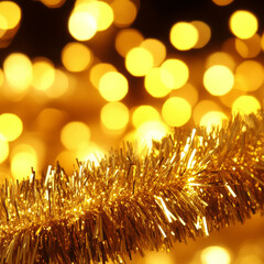 Wall Mural - shimmering tinsel with golden bokeh lights creates festive mood