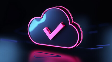 Aufkleber - Cloud computing technology showing check mark symbol in neon light