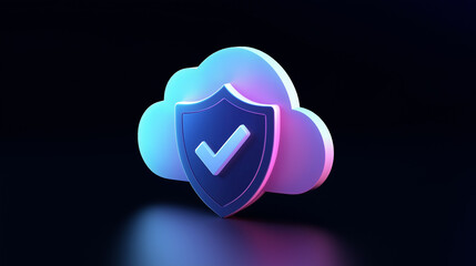 Fototapete - Cloud computing security shield protecting data with checkmark symbol on black background