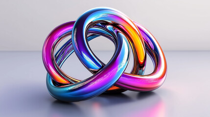 Poster - Intertwined metallic rings creating vibrant abstract sculpture