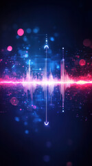 Poster - A blue and red wave of sound with a purple and pink background. The wave is made up of many small dots