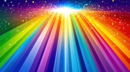 Wall Mural - Colorful rays of light radiate from a bright central source