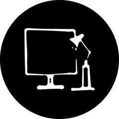 Poster - Hand Drawn Black and White Monitor and Desk Lamp