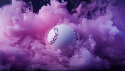 Wall Mural - a baseball floating in pink and purple wispy smoke