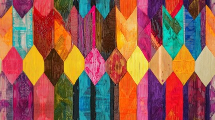 Poster - Vibrant Geometric Pattern of Multicolor Diamonds in Vivid Shades