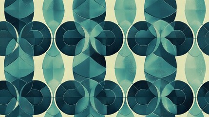Poster - Symmetrical Interlocking Circular Tile Wallpaper Design in Soft Colors