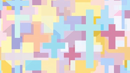 Poster - Geometric Pattern of Colorful Pixel Blocks in Soft Tones