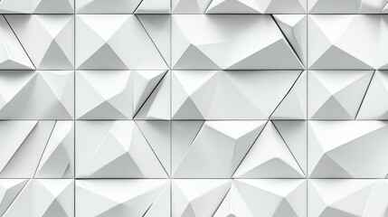 Poster - Modern White Wallpaper with Triangular Mosaic Design for Interior Spaces