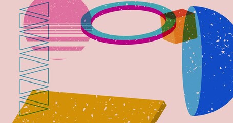 Poster - Colorful geometric shapes animation. Object in trendy riso graph design. Geometry elements abstract risograph texture style video.