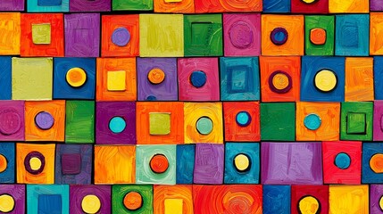Poster - Colorful Modular Tile Wallpaper Design Featuring Vibrant Square Patterns