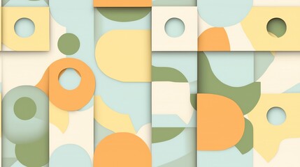 Poster - Geometric Wallpaper Design with Circular Cutouts in Soft Pastel Colors