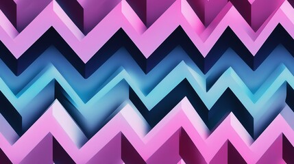 Poster - Vibrant Symmetrical Geometric Zigzag Pattern in Pink and Blue Tones