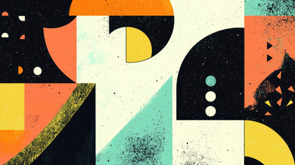 Poster - Charming Geometric Illustration with Playful Abstract Shapes in a Vibrant Color Palette Featu Ample Copy Space for Design Projects and Creativity